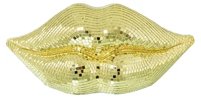 Lippenfigur aus Harz mit Spiegeln, goldfarben, 33 cm