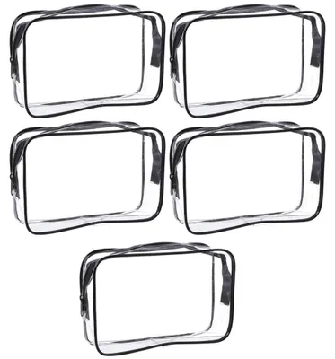 Produktbild von 5er-Pack durchsichtige PVC-Kulturbeutel mit Reißverschluss, tragbare Kosmetiktasche für Urlaub, Badezimmer und zur Organisation