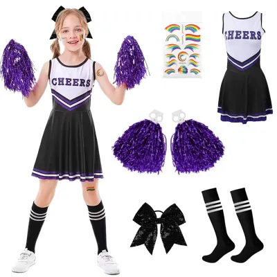 Zdjęcie produktu dla Strój cheerleaderki dla dzieci z pomponami i akcesoriami