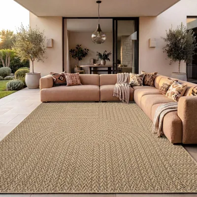 Produktbild von Outdoor Teppich Wetterfest Garten Schlafzimmer Flur Regenbogen Muster Boho Design Unifarben Sisal Look Moderner Style Größe 240x340 cm