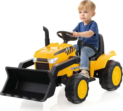 Produktbild von GOPLUS 12V Elektro Baggerlader mit Schaufel, Kinderfahrzeug mit Fernbedienung, Scheinwerfer, Musik & Hupe, Baufahrzeug mit Slow-Start-Funktion & rutschfesten Rädern für Kinder von 3-8 Jahren