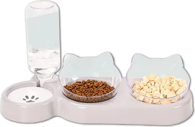 Produktbild von 3-in-1 Katze Futternapf und Wassernapf Set, Katzennapf 3er Set, Doppel-Katzennäpfe mit Wasserspender für Haustiere, Futternapf und Wassernapf für Katzen und Kleine Hunde