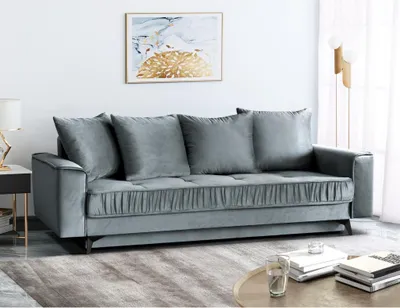 Produktbild von Stilvoll Schlafsofa für 3 Personen Monaco Sofa mit Schlaffunktion Bettkasten Dreisitzer aus Veloursbezug, Farbe: Dunkelgrau