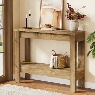 Immagine prodotto di Tavolino consolle in stile rustico di Tribesigns, 105 cm, tavolino da divano in legno a due piani con spazio contenitivo, ideale come tavolino d'ingresso o da posizionare dietro il divano