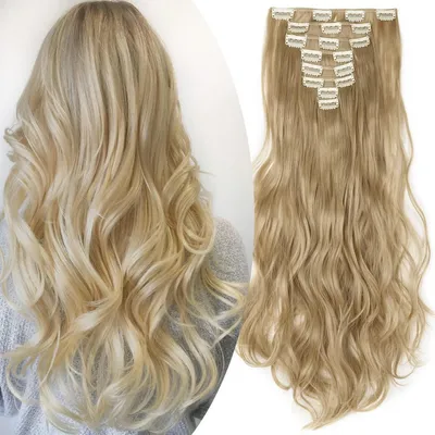 Immagine prodotto di Clip-in, extension per capelli, ondulati, set da 8 pezzi, 43 cm, biondo cenere