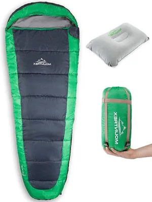 Image de Sac de couchage Famanu ultraléger et compact - Sac de couchage d'été pour l'extérieur - Forme momie (205x75 cm) - Petit et léger - avec coussin de voyage