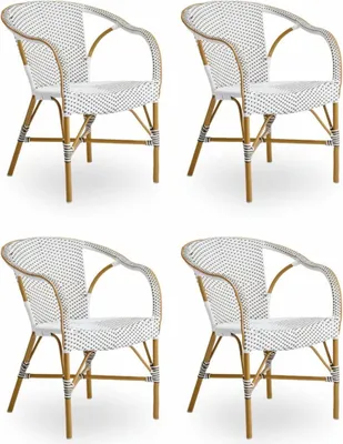 Produktbild von Casa Padrino Luxus Garten Stuhl 4er Set mit Armlehnen Weiß / Braun / Beige - Outdoor Möbel