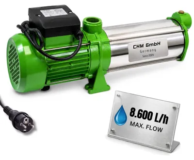 Produktbild von CHM GmbH® Kreiselpumpe Edelstahl 11 Bar Druck 8600 L/h Gartenpumpe 2200 Watt