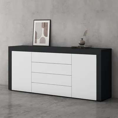 Image de doporro Buffet Commode 167 cm Meuble de Rangement Gris Noir Mat et Blanc Mat Placard Salon Salle à Manger 2 Portes et 4 Tiroirs Schrank03