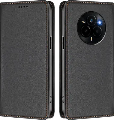 Obrázek produktu pro Kožené pouzdro pro Realme Narzo 80 Pro, magnetické flipové pouzdro zPolyuretankůže se stojánkem Černá