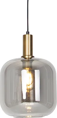 Produktbild von QAZQA - Design Hängelampe I Pendellampe I Pendelleuchte schwarz mit Gold I Messing mit Rauchglas - Zuzanna I Wohnzimmer I Schlafzimmer - Rund - LED geeignet E27