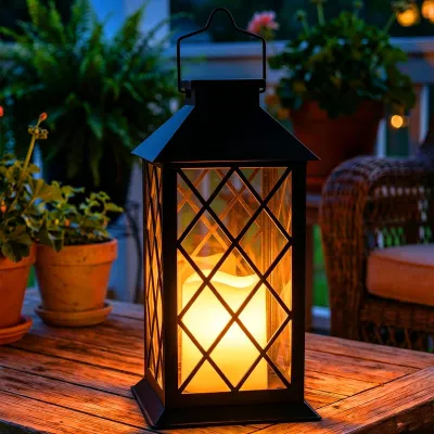 Solar-Laterne mit Flammeneffekt, IP65, schwarz