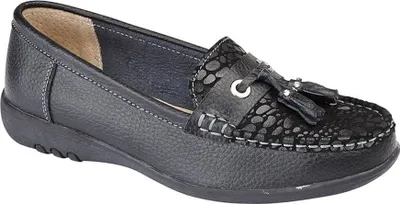 Produktbild von Boulevard Damen Extra Breit Reptil Print Tassel Schuhe DF1459 (9 UK/42 EU) (Schwarz)