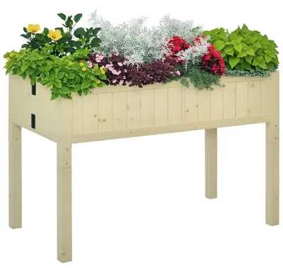 Imagen del producto de Outsunny, jardinera elevada plegable de madera con orificios de drenaje, 115x56x76 cm, color madera