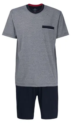 Produktbild von Götzburg Herren Shorty Schlafanzug Pyjama Set Klima Aktiv, Farbe:Blau, Größe:2XL, Artikel:-621 blau / mittel / melange