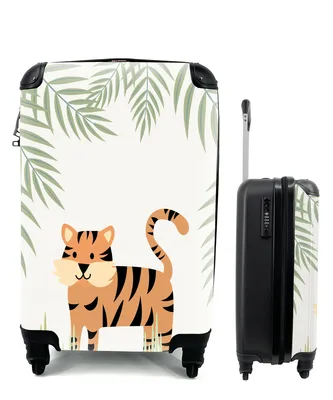 Produktbild von MuchoWow® Koffer Handgepäck Trolley Rollkoffer Kleine Reisekoffer mit 4 Rollen - Illustration eines Tigers im Dschungel - Cabin Size < 55x40x23 cm & 55x40x20 cm - Kinderkoffer - Kabinenkoffer - Boardgepäck - Reise-Box - Reisekoffer - Reisegepäck - Koffer mit Bild - Trolley für Kinder