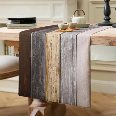Produktbild von Tischläufer Braun Leinen-Optik 40 x 140 cm Retro Holzdesign