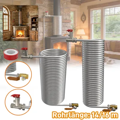 Image de YRHome Serpentin de chauffage pour cheminée en acier inoxydable, diamètre intérieur 12,5 cm, hauteur 40 cm, récupération de chaleur, serpentin de chauffage, accessoire pour cheminée