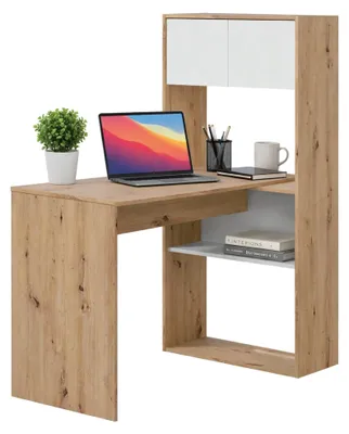 Produktbild von Schreibtisch Dmangn, Umkehrbarer Eckschreibtisch mit Bücherregal, Arbeits- oder Bürotisch mit mehreren Positionen, 108x70h140 cm, Weiße und Eichenäste