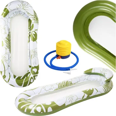 Zdjęcie produktu dla Materac do pływania z oparciem i siatką, zielony, 160 x 90 cm, obciążenie do 100 kg + pompka