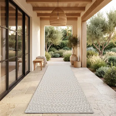 Image de Tapis d'extérieur, résistant aux intempéries, pour balcon ou salon, style bohème, motif géométrique, en sisal, couleur unie, crème, dimensions 80x250 cm, Image générée par une IA