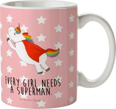 Produktbild von Mr. & Mrs. Panda Plastikbecher Einhorn Super - Rot Pastell - Geschenk, Haferl, Kinderbecher, Campingbecher, Freundin, Superheld, Trinklernbecher, Einhörner, Pott