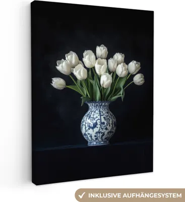 Produktbild von Leinwand Bilder 60x80 cm - Blumen - Tulpen - Weiß, Wandbilder, Wanddeko Wohnzimmer, Bild