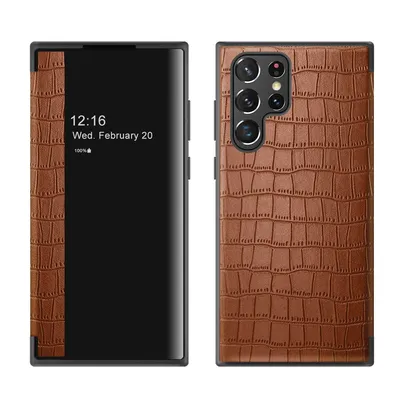 Produktbild von König Design Hülle kompatibel mit Samsung Galaxy S23 Ultra Kunstleder Handyhülle - Handy Case Braun
