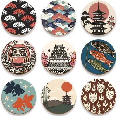 Image de SUPERDANT : Lot de 9 sous-verres en bois colorés, diamètre 10 cm