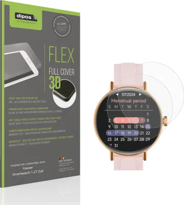 Produktbild von 2x Full Cover Schutzfolie matt für Yoever Smartwatch 1.27 Zoll Panzerfolie Anti-Shock