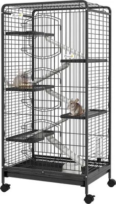 Obrázek produktu pro Klec pro malá zvířata - 6 úrovní s kolečky - kovová - 64×43,5×131 cm - černá