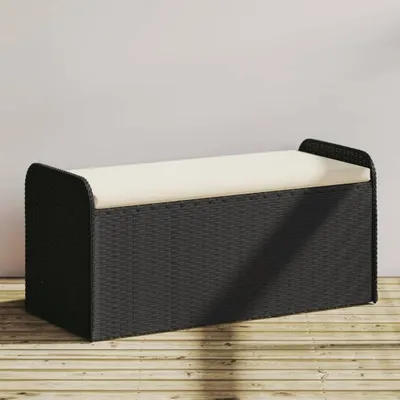 Produktbild von "2026 Promotion" Sitzbank für Garten, Holzbank mit Stauraum & Kissen Schwarz 115x51x52 cm Poly Rattan - Gartenbänke CC22275