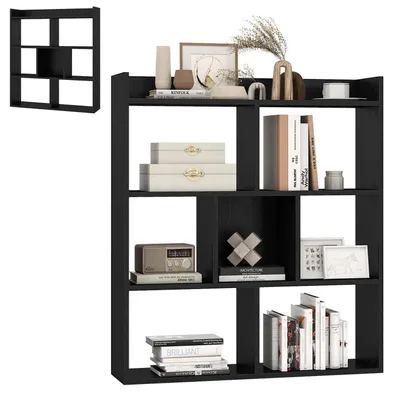 Produktbild von Bücherregal mit 7 Würfeln, Standregal mit offenen Fächern, Aufbewahrungsregal mit Kippschutz, Raumteiler, 80x20x90cm, Schwarz