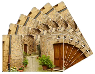 Produktbild von Wallario Frühstücksbrettchen 6er Set aus Glas, je 14 x 23 cm, mit rutschfesten Füßen, Motiv Weg durch die Altstadt - Toskana in Italien