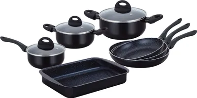 Produktbild von Herzberg 10-Teiliges marmorbeschichtetes Kochgeschirr-Set - Schwarz
