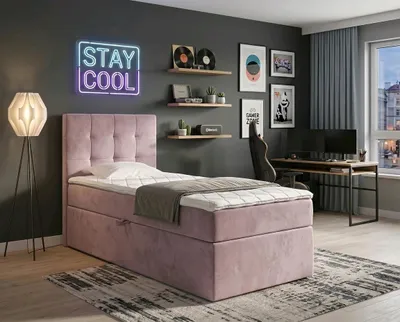 Produktbild von NORDELO Boxspringbett INCANTO 120x200 cm Rosa Komplett-Set gepolstertes Einzelbett mit Stauraum, Matratze und 4 cm Visco-Topper, Bonellfederkernmatratze, T30-Schaum