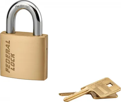 Image de Cadenas à clé Fédéral Lock 530, laiton, chantier, anse acier, 50mm, 2 clés - THIRARD