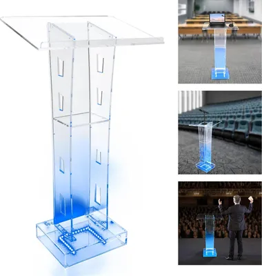 Obrázek produktu pro Akrylové řečnické pult - pódium - LED osvětlení - 60×40 cm - profesionální pro konference a svatby - bílé