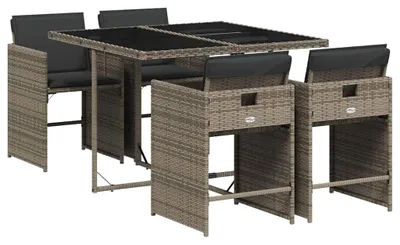 Immagine prodotto di vidaXL Set da pranzo da giardino in 5 pezzi con cuscini in rattan grigio