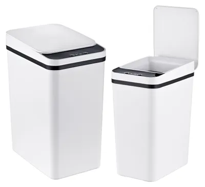 Immagine prodotto di Relaxdays: set di 2 pattumiere con sensore, 9 L e 15 L, coperchio elettrico, porta sacchetti, PP, pattumiere da cucina, bianco