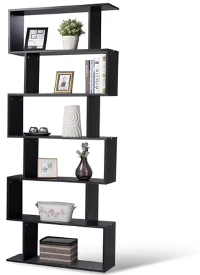 Image de Étagère BAKAJI avec 6 étagères en bois, design moderne en zigzag, idéale pour le salon