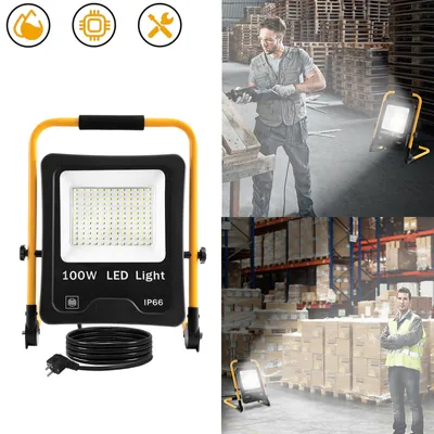 Produktbild von NAIZY LED stavebný reflektor Reflektor 100 W studená biela vrátane žltého statívu a zástrčky - LED reflektor Pracovné svetlo Vodotesné IP66 pre vnútorné a vonkajšie použitie