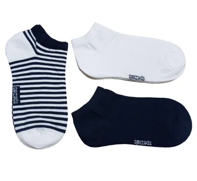Produktbild von Sneaker Socken für Mädchen und Damen 3-er Pack aus Baumwolle Weiße Ringel Marine Größe 39-42