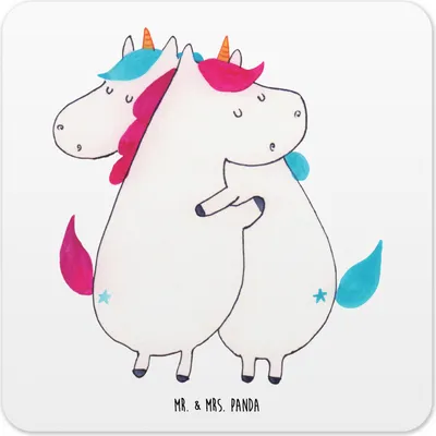 Produktbild von Mr. & Mrs. Panda Tischuntersetzer Einhörner Umarmen 6er Set - Weiß - Geschenk, Geschwister, Freundin, Untersetzer für Gläser, Glas-Untersetzer, Einhorn, Coaster, Unicorn