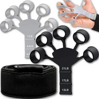Image de Camerazar Entraîneur réglable pour les doigts et les poignets, 2pcs, silicone, résistance 3-9 kg