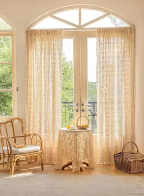 Obrázok produktu pre Nakupujte záclony v štýle Boho – vintage, záclony s krajkou – béžové záclony s franjami – bavlna – priehľadné záclony do kuchyne – obývačky