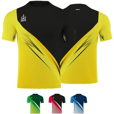 Vorder und Rückansicht des OMKA Team Sport Soccer Gelb Jersey mit atmungsaktivem Mikropolyester modernem Streifenmuster und kurzen Ärmeln ideal für verschiedene Teamsportarten jetzt online kaufen