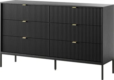 Produktbild von Masseno Kommode STELLARE 154 cm Sideboard mit 6 Schubladen für Wohnzimmer Schlafzimmer Modern 154x39x91 cm Schwarz / Schwarz