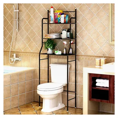 Produktbild von Badezimmerregal, Ablage für Toiletten mit 3 Regalen (Schwarz, 55 x 26 x 165 cm)