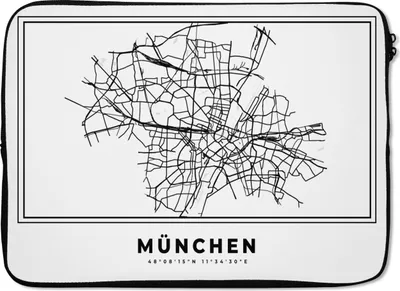 Produktbild von MuchoWow® Laptop Hülle 13 Zoll Karte - Stadtplan - München - Deutschland - Schwarz-Weiß Laptoptasche - Laptophülle - Sleeve - Rundumschutz